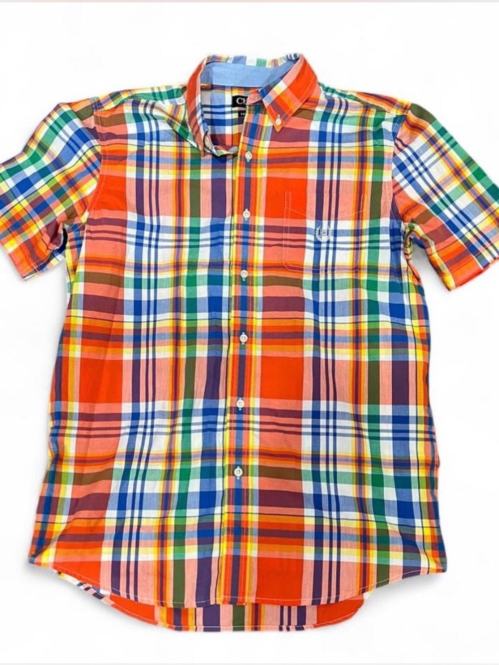 Chaps Orange Multi Plaid Short Sleeve Button-Down Shirt